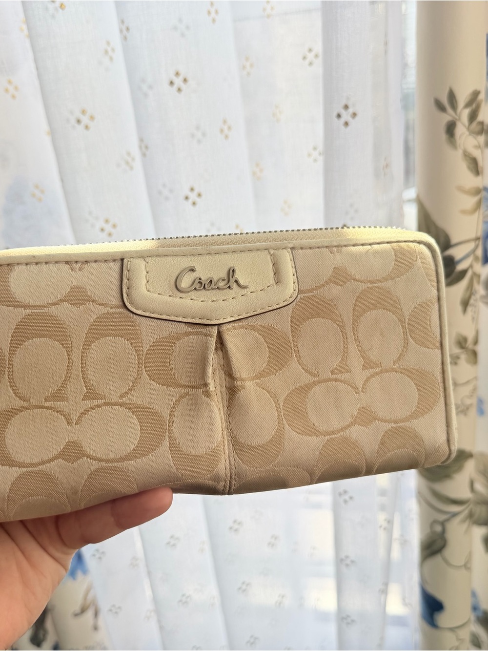 Coach Beige Signature Canvas Zip Wallet